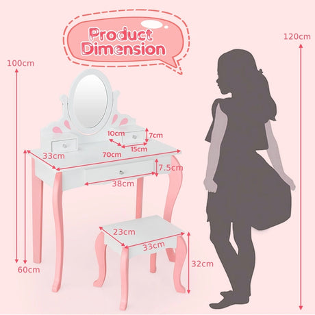 Kids Vanity Table and Chair Set with Detachable Rotatable Mirror-White