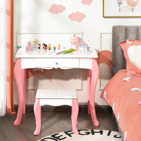 Kids Vanity Table and Chair Set with Detachable Rotatable Mirror-White