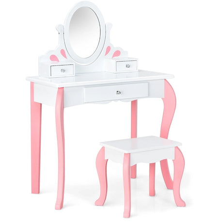 Kids Vanity Table and Chair Set with Detachable Rotatable Mirror-White