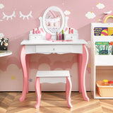 Kids Vanity Table and Chair Set with Detachable Rotatable Mirror-White