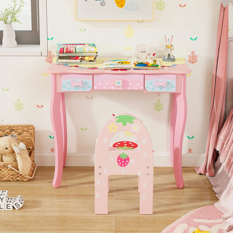 2-in-1 Kids Vanity Table and Chair Set-Pink