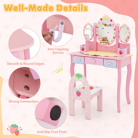 2-in-1 Kids Vanity Table and Chair Set-Pink