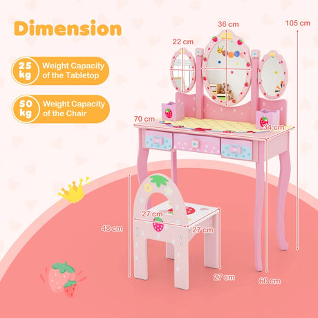 2-in-1 Kids Vanity Table and Chair Set-Pink