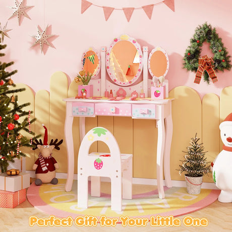 2-in-1 Kids Vanity Table and Chair Set-White