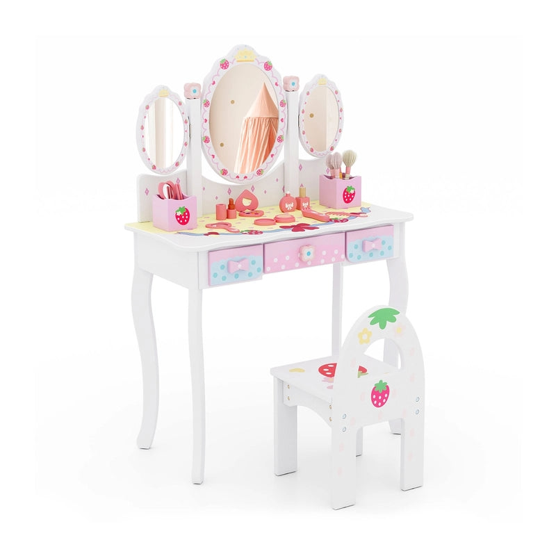 2-in-1 Kids Vanity Table and Chair Set-White
