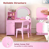 Kids Vanity Table and Chair Set with Shelves Drawer and Cabinet-Pink