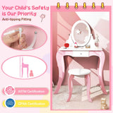 Kids Vanity Table and Stool 2 in 1 with Rotatable Mirror and Whiteboard-Pink &amp; White
