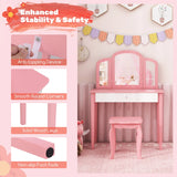 Kids Vanity Table and Stool Set Princess Makeup Dressing Table-Pink