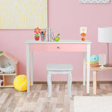 Kids Vanity Table and Stool Set Princess Makeup Dressing Table-White
