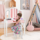 Kids Vanity Table and Stool Set Princess Makeup Dressing Table-White