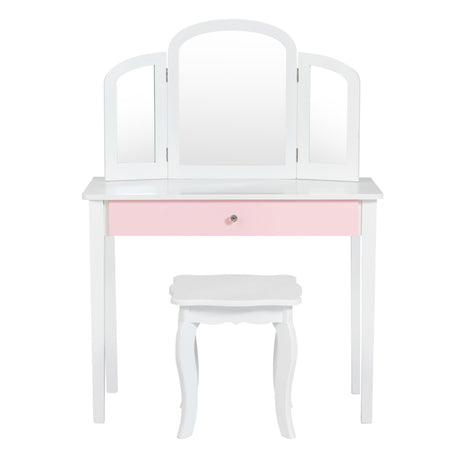 Kids Vanity Table and Stool Set Princess Makeup Dressing Table-White