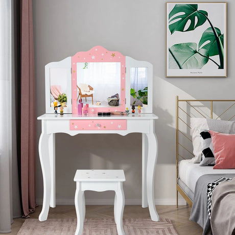 Children&#39;s dressing table with a three-part mirror