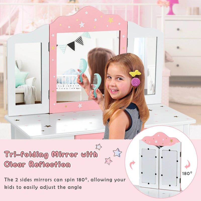Children&#39;s dressing table with a three-part mirror