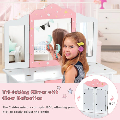 Children&#39;s dressing table with a three-part mirror