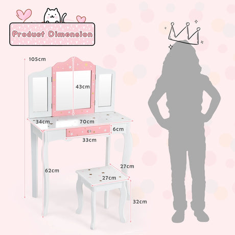 Children&#39;s dressing table with a three-part mirror