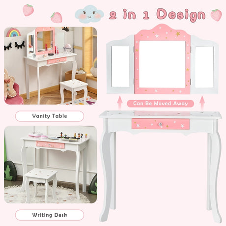 Children&#39;s dressing table with a three-part mirror