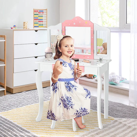 Children&#39;s dressing table with a three-part mirror