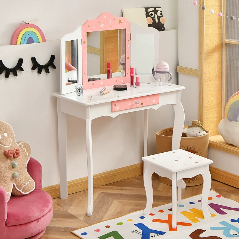 Children&#39;s dressing table with a three-part mirror