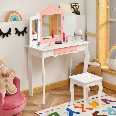 Children&#39;s dressing table with a three-part mirror