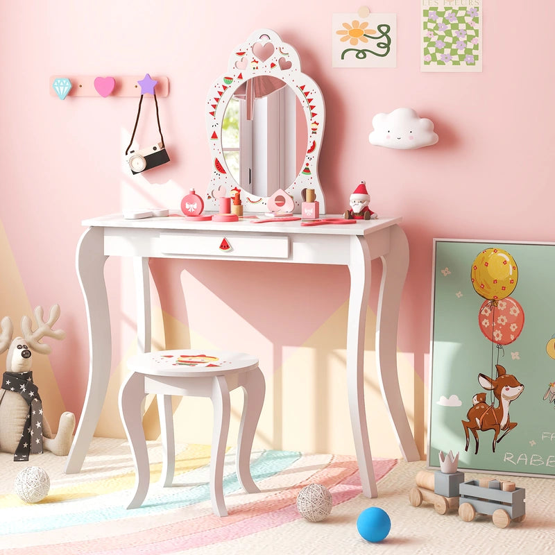 2-in-1 Kids Vanity Set with Mirror and Drawer