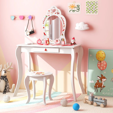 2-in-1 Kids Vanity Set with Mirror and Drawer