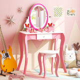 Kids Vanity Table and Stool Set with 360 Rotating Mirror and Whiteboard-Pink