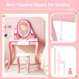 Kids Vanity Table and Stool Set with 360 Rotating Mirror and Whiteboard-Pink