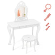 Kids Vanity Table and Stool with Removable Mirror and Drawer-White