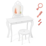 Kids Vanity Table and Stool with Removable Mirror and Drawer-White