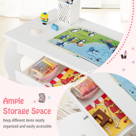 Kids Vanity Table and Stool with Removable Mirror and Drawer-White
