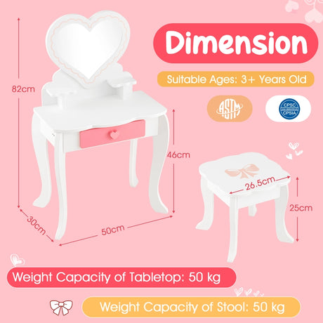 Kids Vanity Set with Heart-shaped Mirror-White