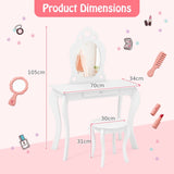 Kids Vanity Table and Stool with Removable Mirror and Drawer-White