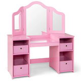 2-in-1 Princess Makeup Vanity Desk with Removable Mirrors-Pink