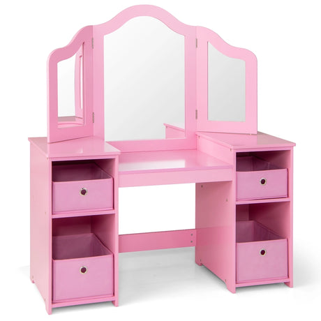 2-in-1 Princess Makeup Vanity Desk with Removable Mirrors-Pink