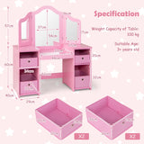 2-in-1 Princess Makeup Vanity Desk with Removable Mirrors-Pink