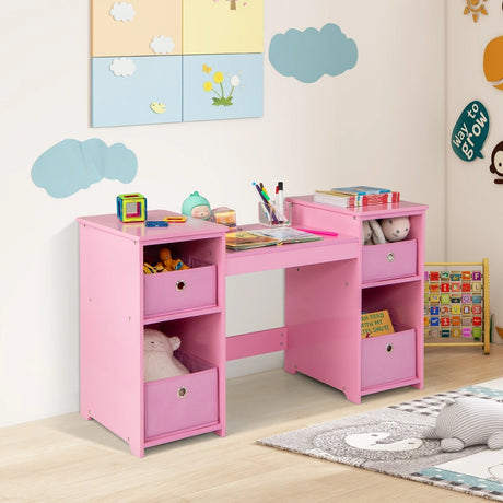 2-in-1 Princess Makeup Vanity Desk with Removable Mirrors-Pink