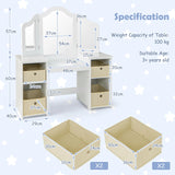 2-in-1 Princess Makeup Vanity Desk with Removable Mirrors-White