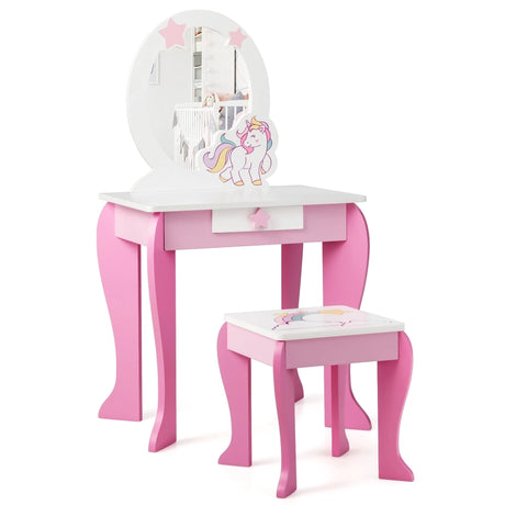 Children&#39;s wooden dressing table with stool &amp; removable mirror &amp; drawer pink