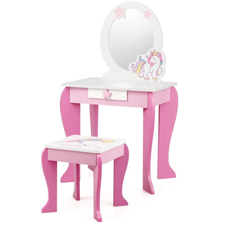 Children&#39;s wooden dressing table with stool &amp; removable mirror &amp; drawer pink