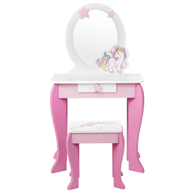 Children&#39;s wooden dressing table with stool &amp; removable mirror &amp; drawer pink