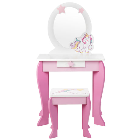 Children&#39;s wooden dressing table with stool &amp; removable mirror &amp; drawer pink