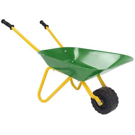 Kids Metal Wheelbarrow with Non-Slip Handle for Toddlers Green