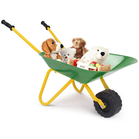 Kids Metal Wheelbarrow with Non-Slip Handle for Toddlers Green