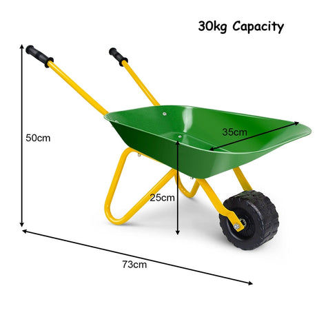 Kids Metal Wheelbarrow with Non-Slip Handle for Toddlers Green