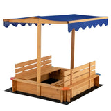 Kids Wooden Sandbox with Canopy and 2 Bench Seats