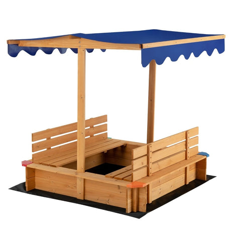 Kids Wooden Sandbox with Canopy and 2 Bench Seats