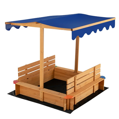 Kids Wooden Sandbox with Canopy and 2 Bench Seats