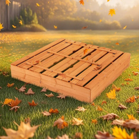 Wooden Sandbox with Lid for Kids with Foldable Benches and Sand Protection Mat Play Area for 18+ Months
