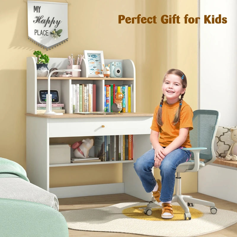 Kids Wooden Study Desk with Hutch and Drawer