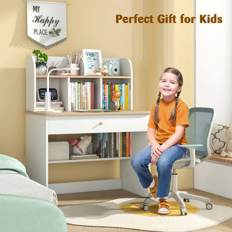 Kids Wooden Study Desk with Hutch and Drawer